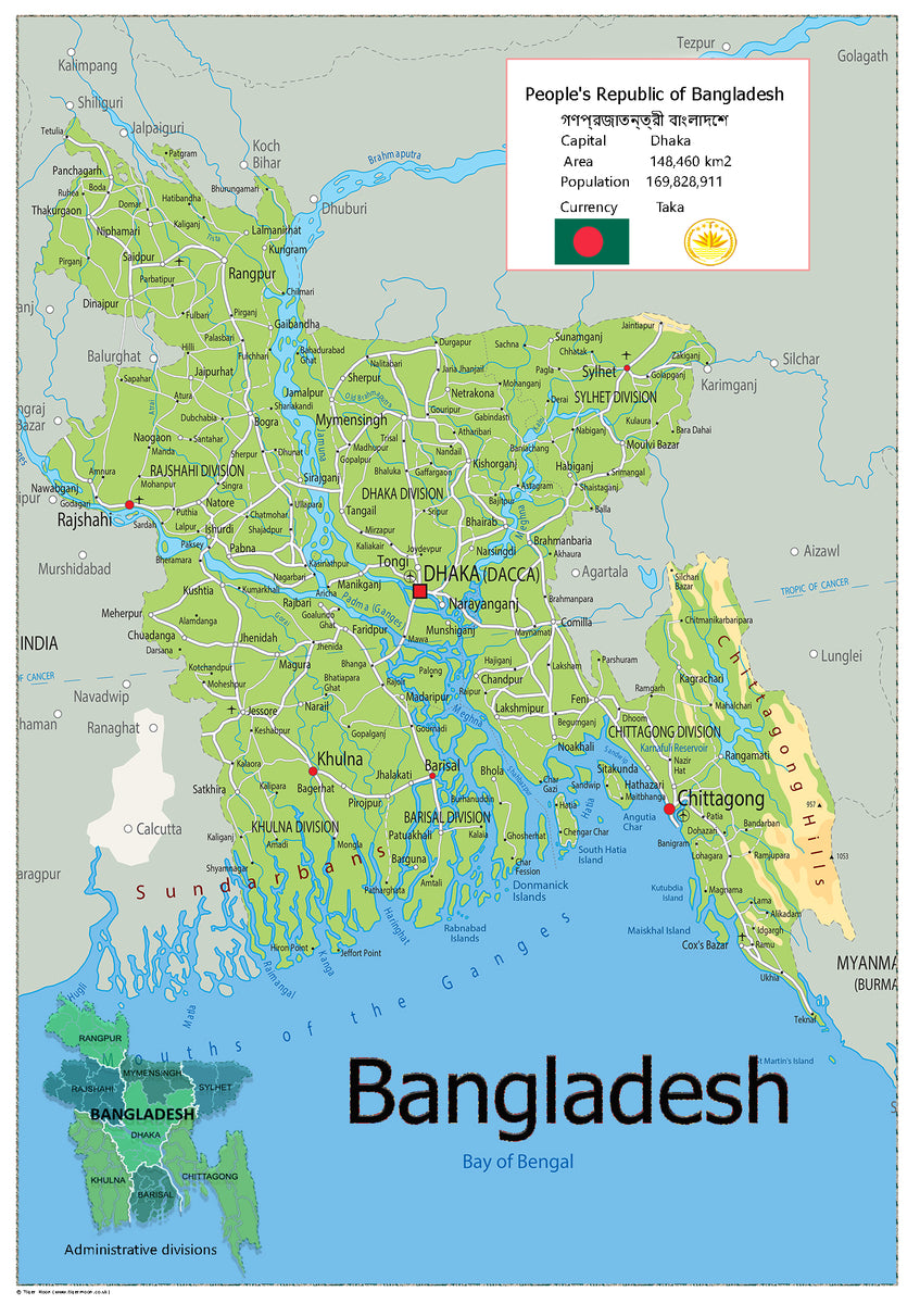 Physical Map of Bangladesh (OC) Tiger Moon