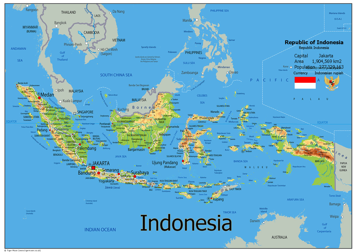 Physical Map Of Indonesia (OC) – Tiger Moon