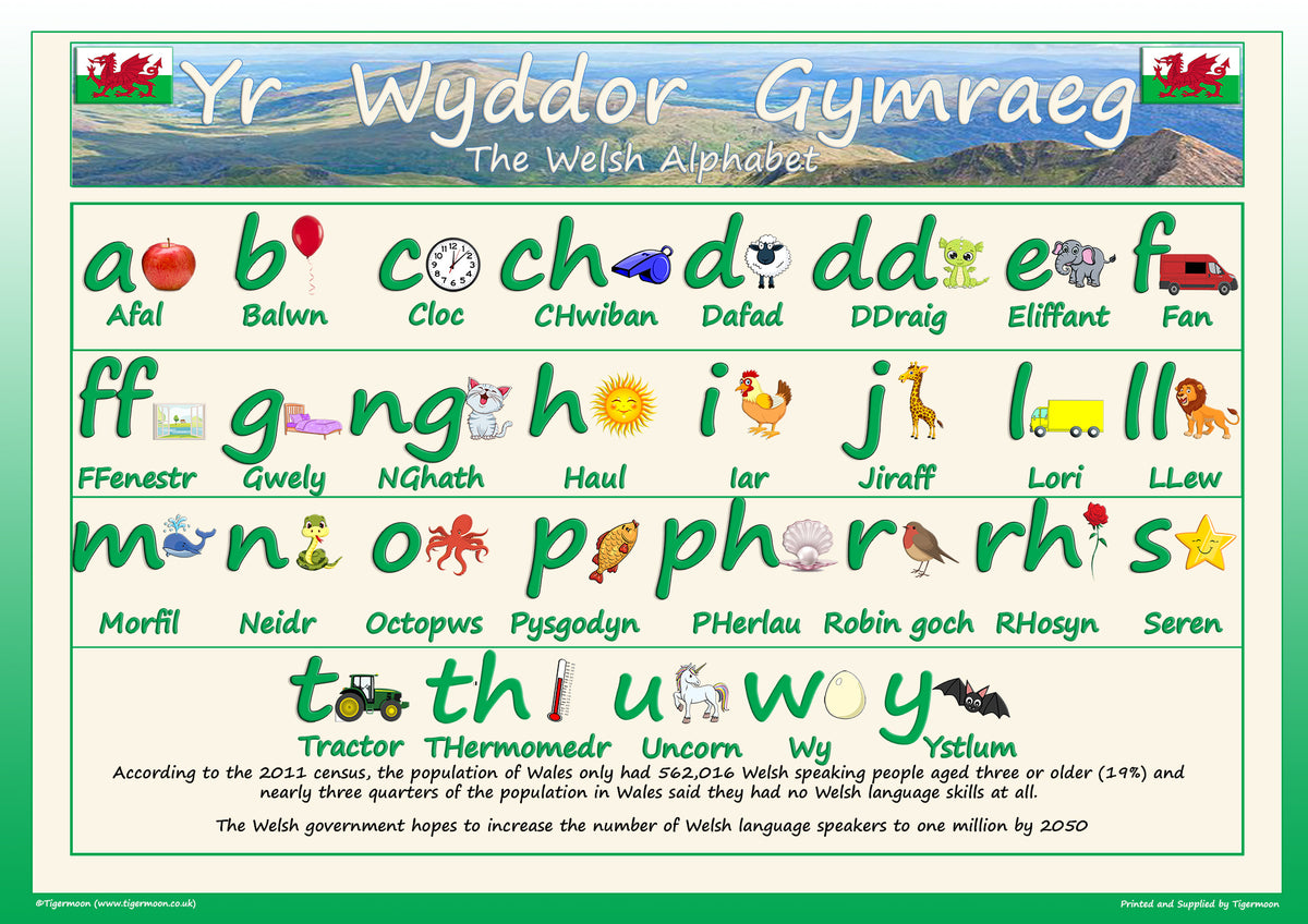 Welsh Alphabet Poster A2 – Tiger Moon