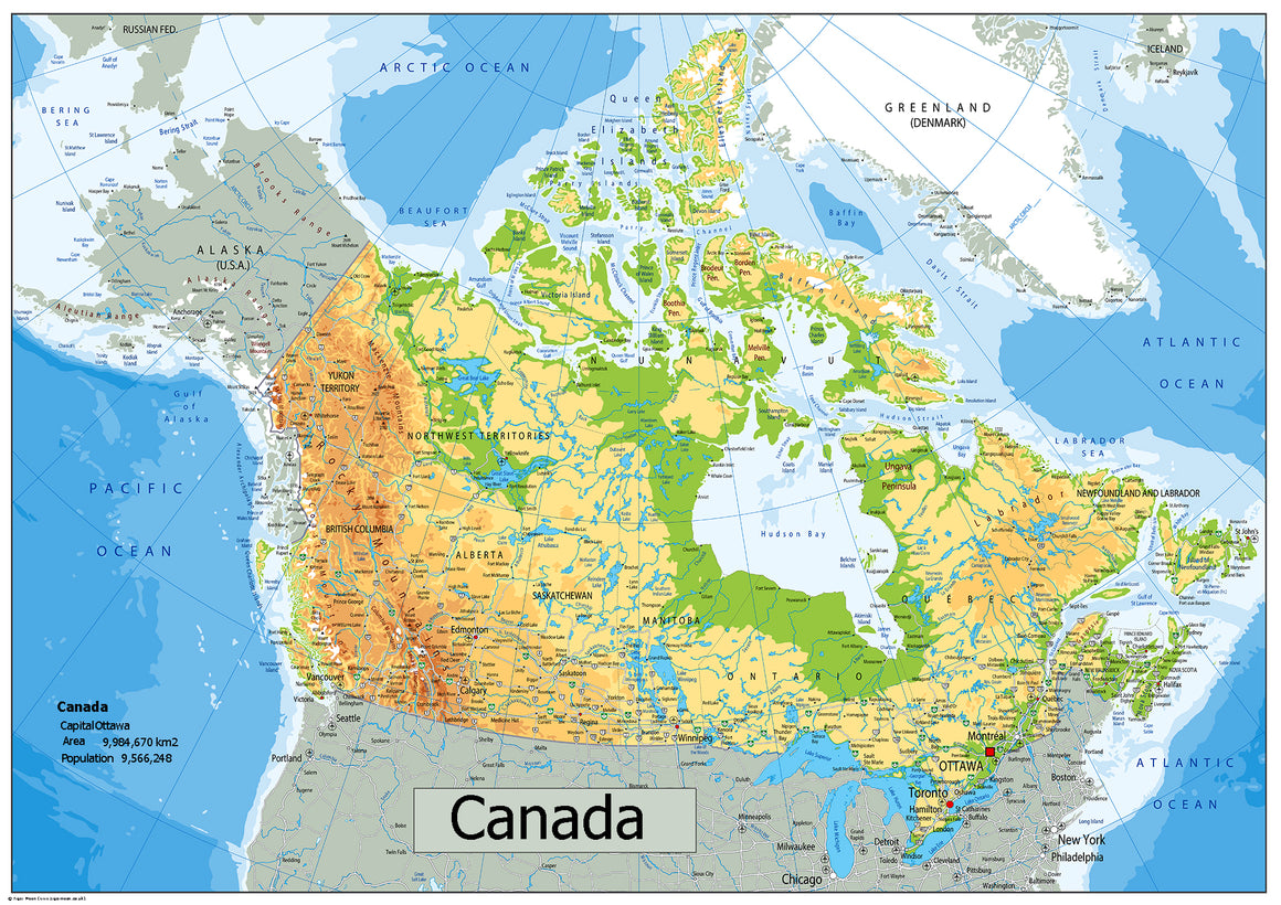 Physical Map of Canada (OC) – Tiger Moon