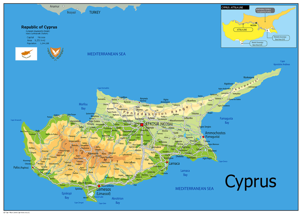 Physical Map of Cyprus (OC) – Tiger Moon