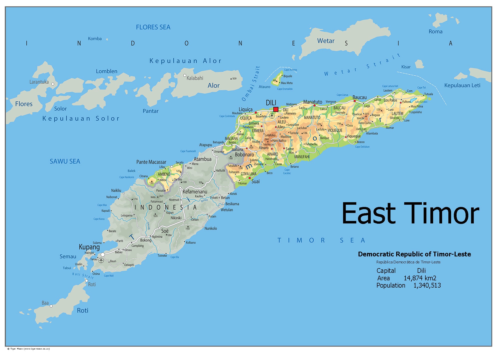 Physical Map of East Timor (OC) – Tiger Moon