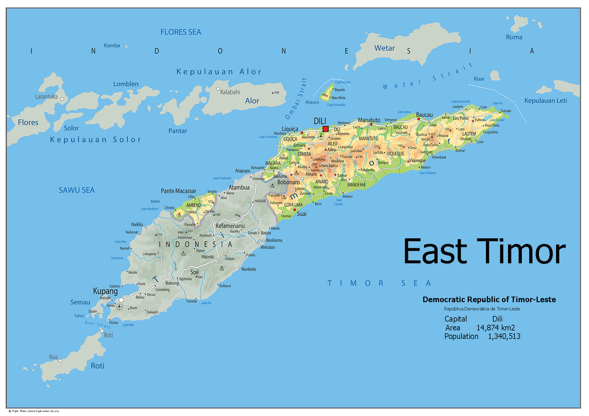 Physical Map of East Timor (OC) – Tiger Moon