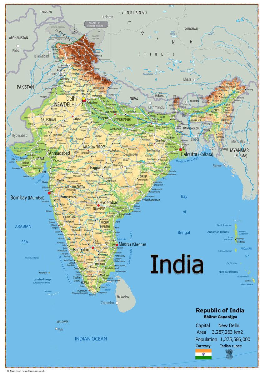 Physical Map of India (OC) – Tiger Moon