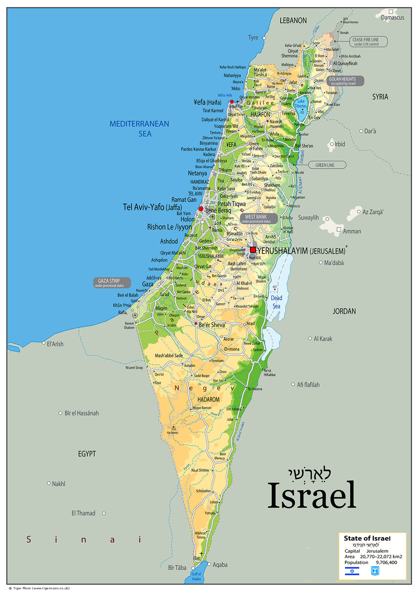 Physical Map of Israel (OC) – Tiger Moon