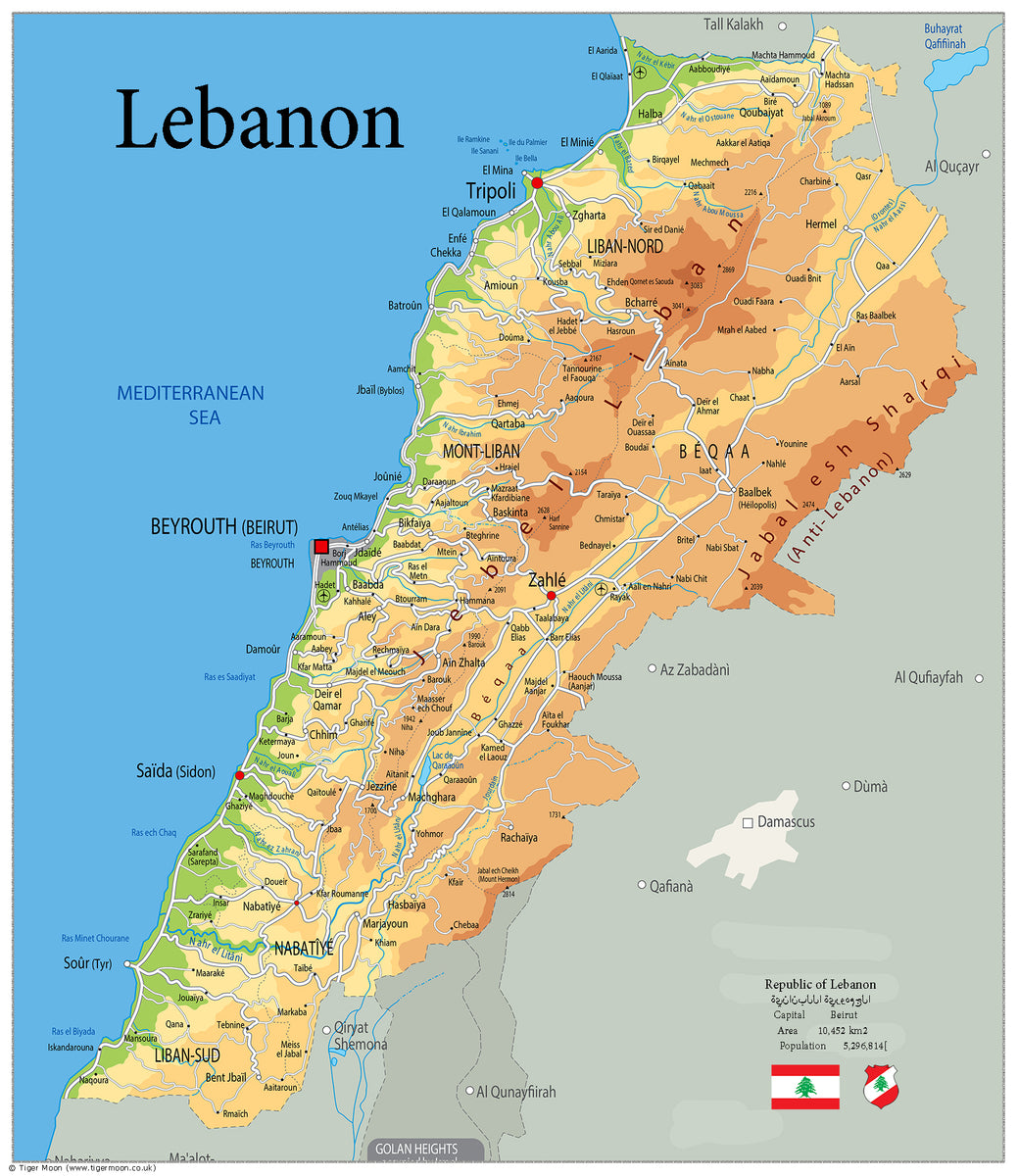 Physical Map of Lebanon (OC) – Tiger Moon