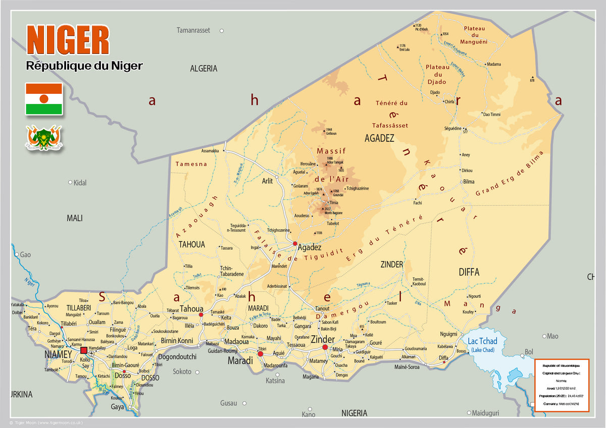 Physical Map of Niger (OC) – Tiger Moon