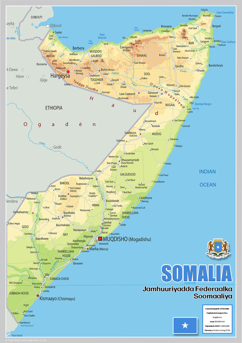 Physical Map of Somalia (OC) – Tiger Moon