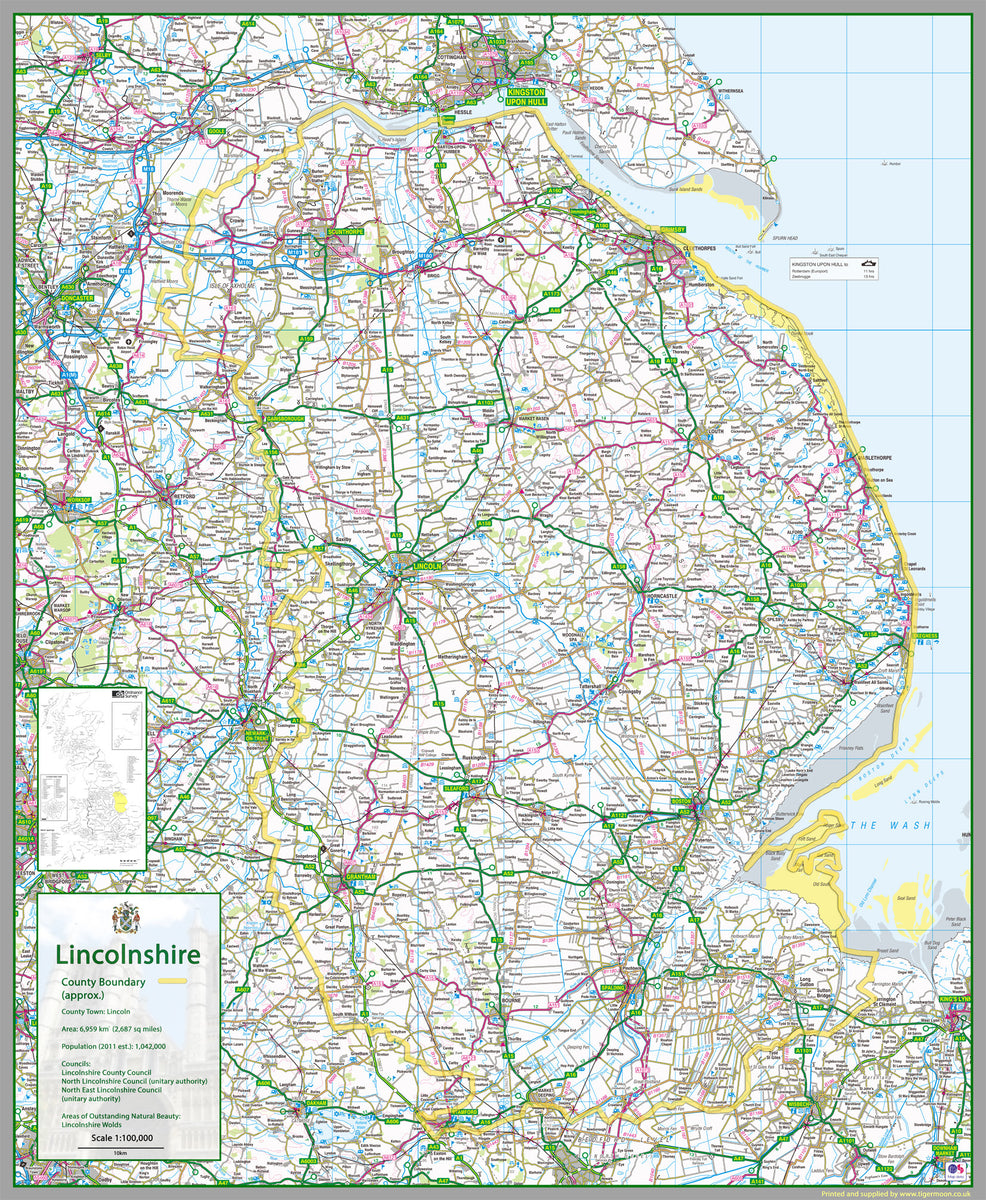 Lincolnshire County Map – Tiger Moon