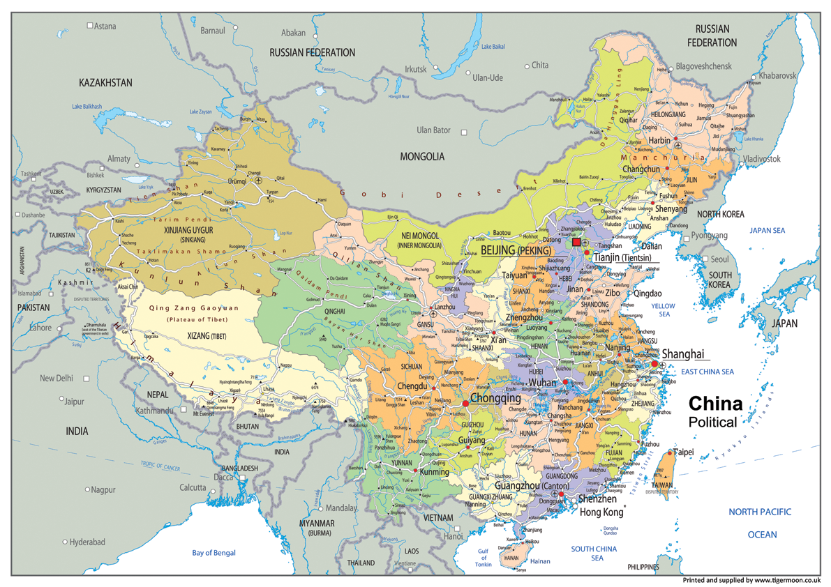 China Political Map – Tiger Moon